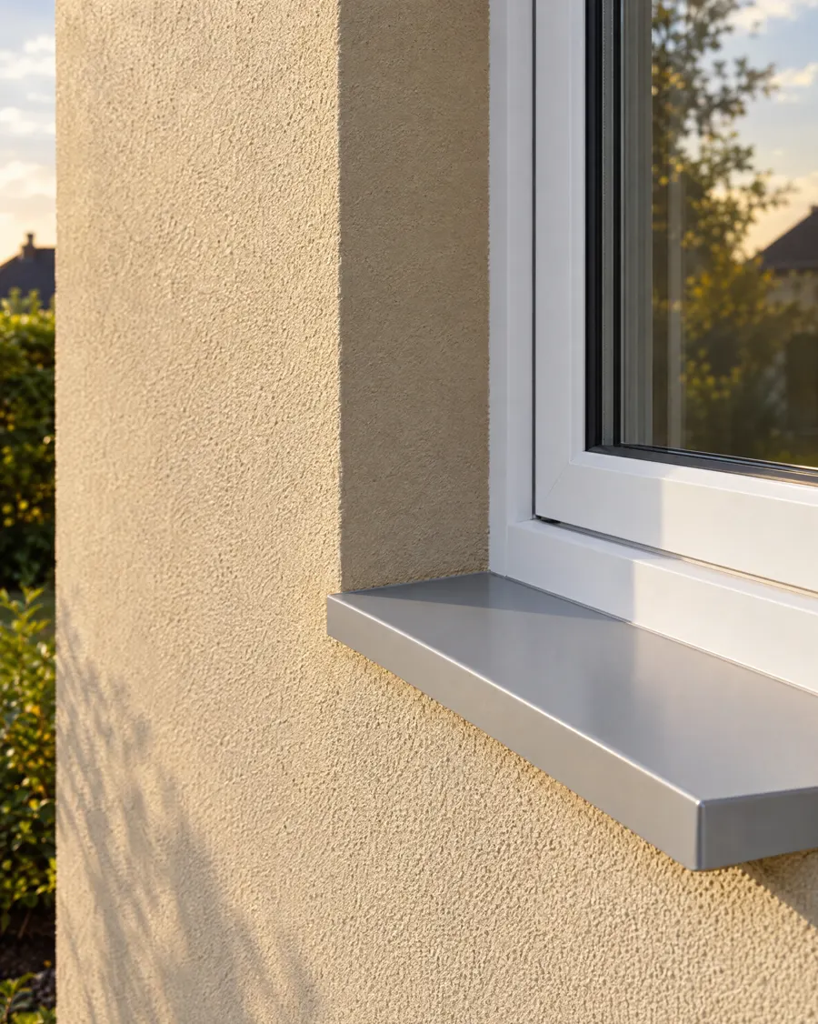 Façade enduite à neuf près d'une fenêtre avec un appui aluminium